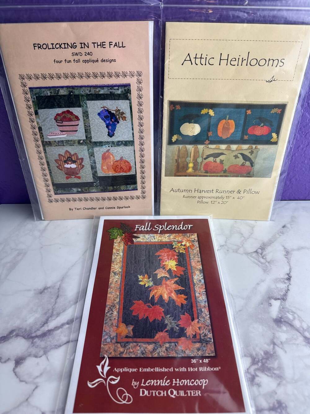 Lot 3 Fall Applique Quilt Patterns Fall Splendor Attic Heirlooms Table Runner